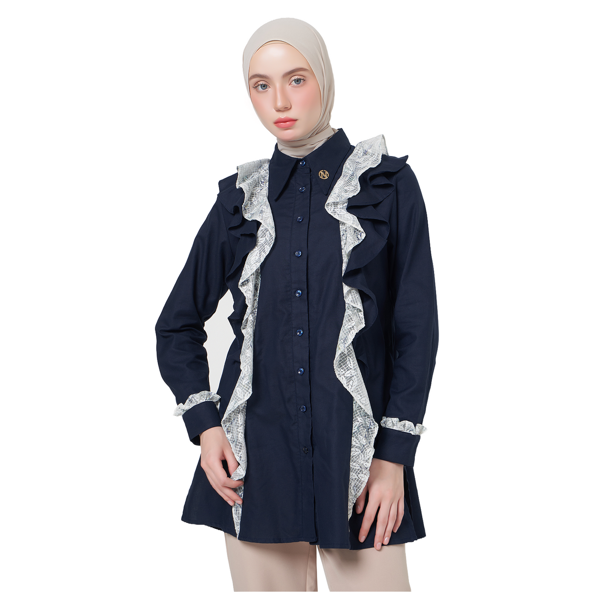 Ruffle Tunic Shirt – Navy