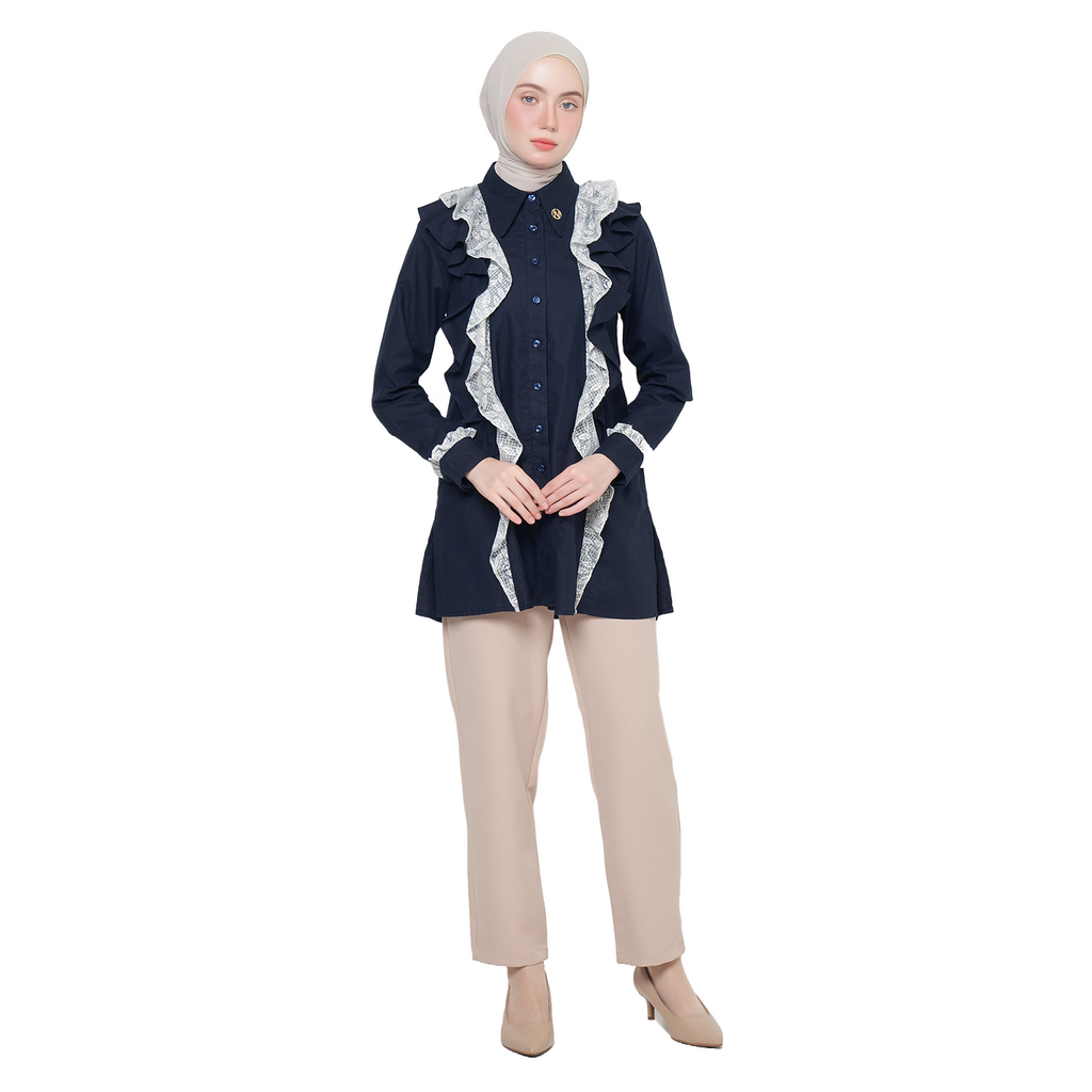 Ruffle Tunic Shirt – Navy
