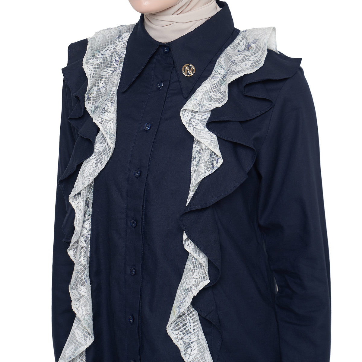 Ruffle Tunic Shirt – Navy