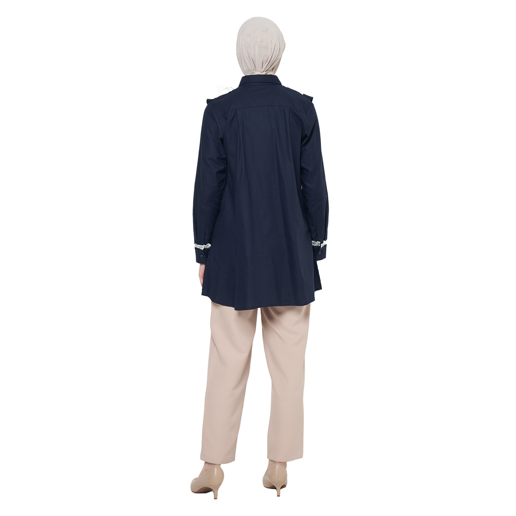 Ruffle Tunic Shirt – Navy