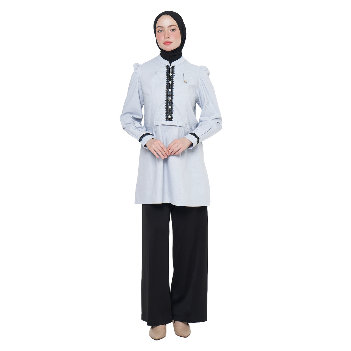 Lace Tunic Blouse - Grey