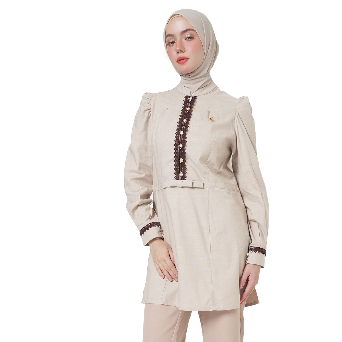 Lace Tunic Blouse - Taupe