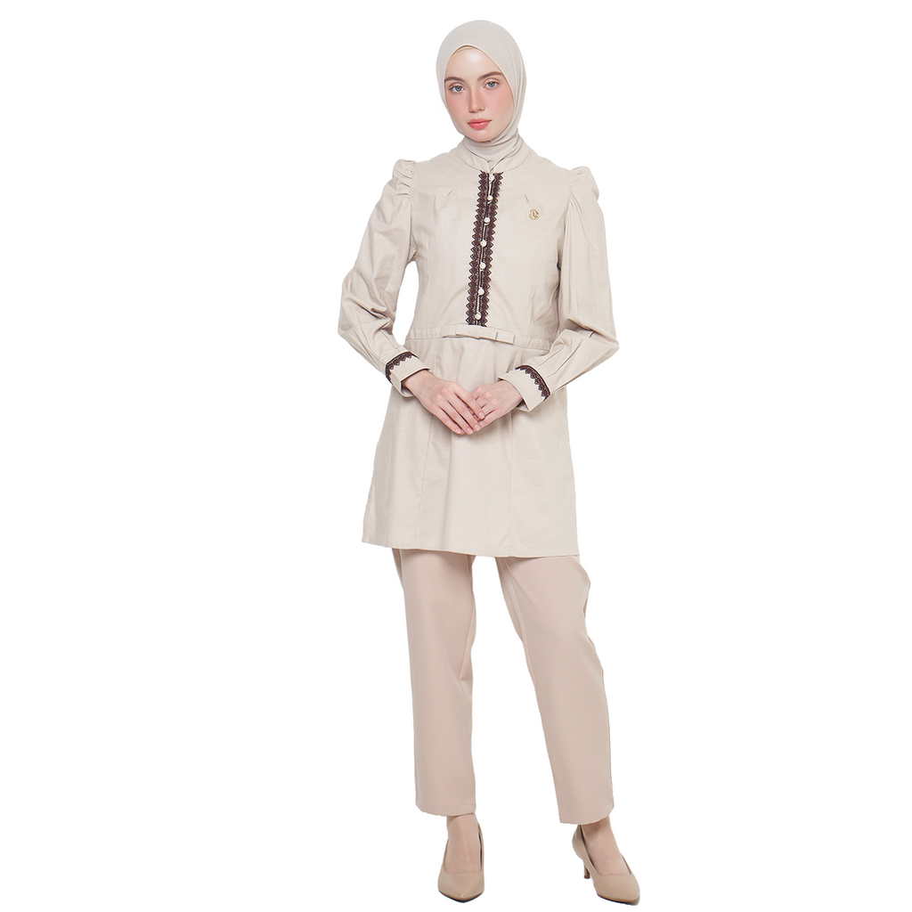 Lace Tunic Blouse - Taupe