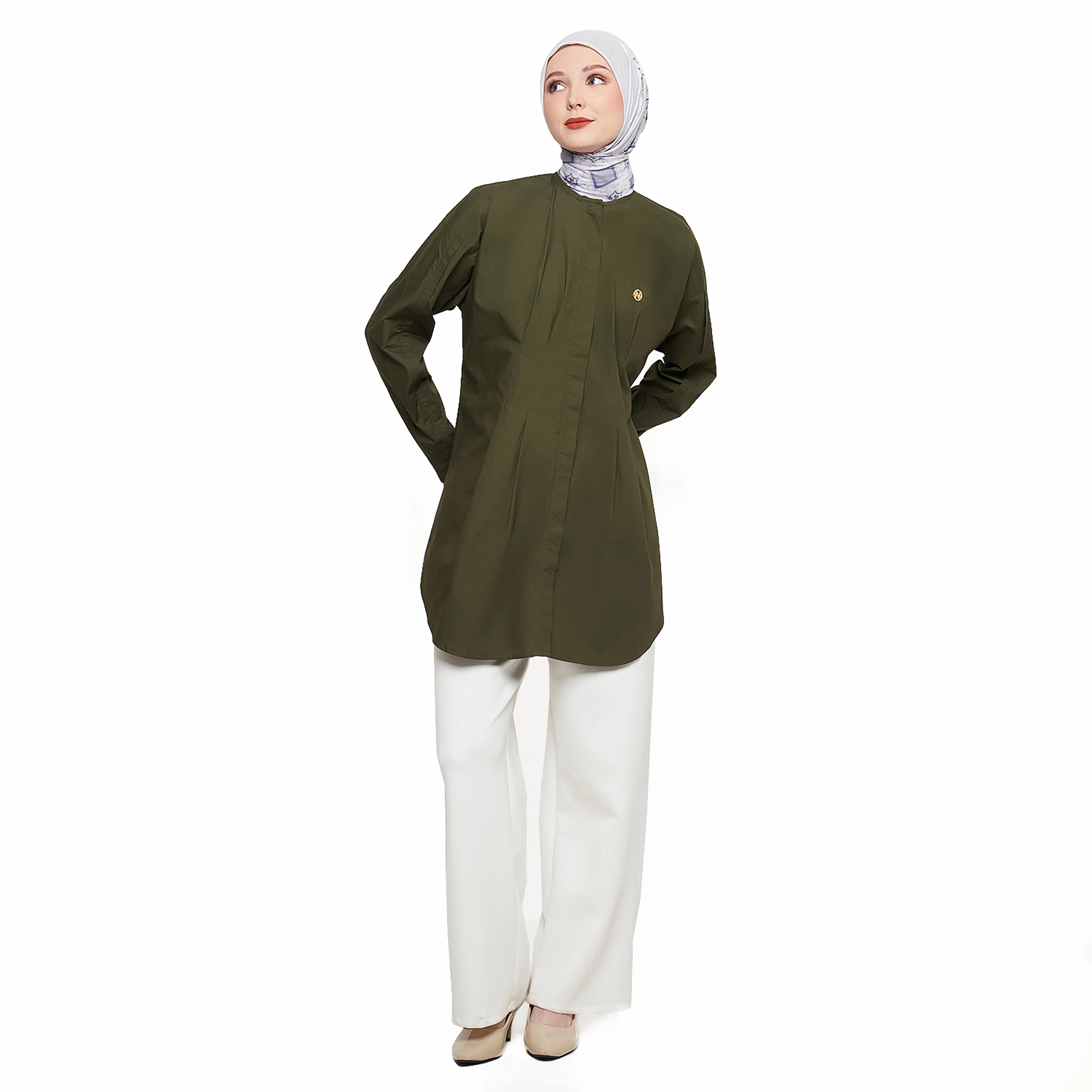 Olive Top with Body Pleats