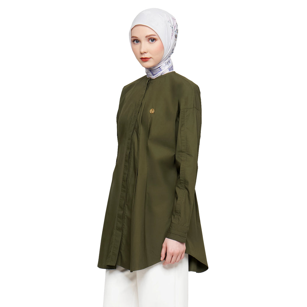 Olive Top with Body Pleats