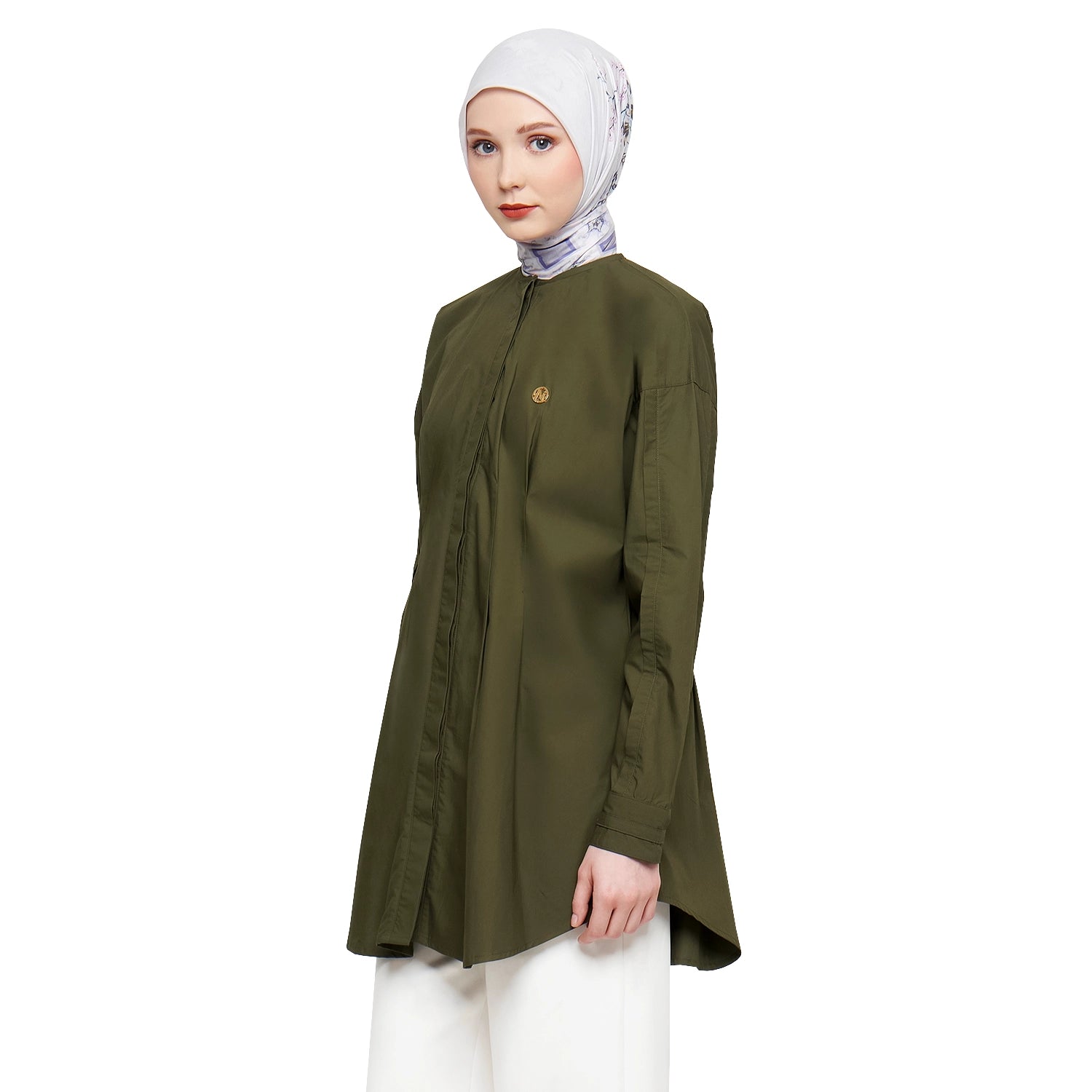 Olive Top with Body Pleats