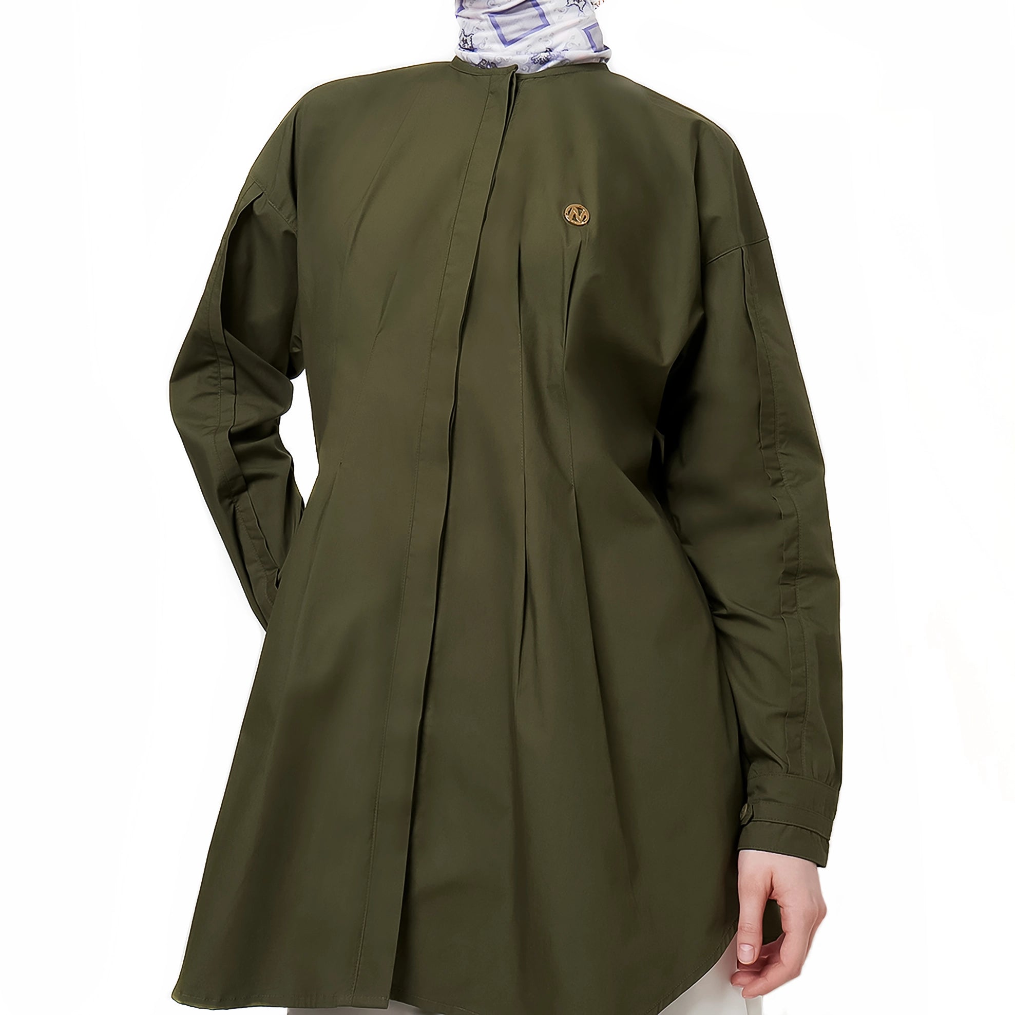 Olive Top with Body Pleats