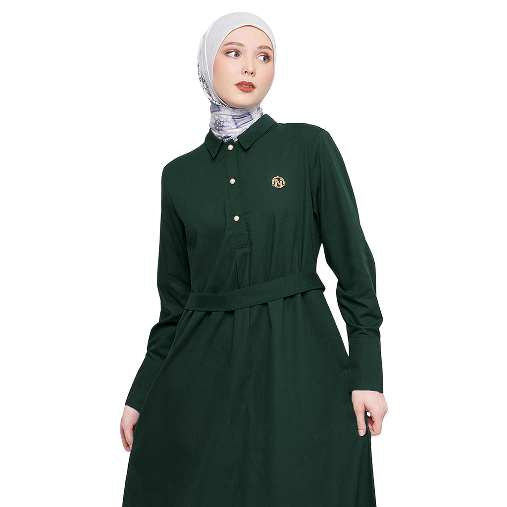 Cotton Abaya with Belt - Emerald Green