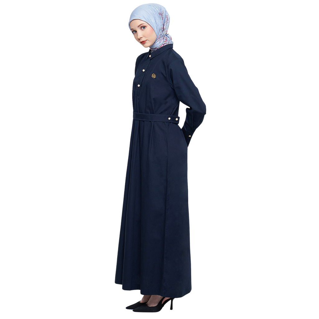 Cotton Abaya with Belt - Navy