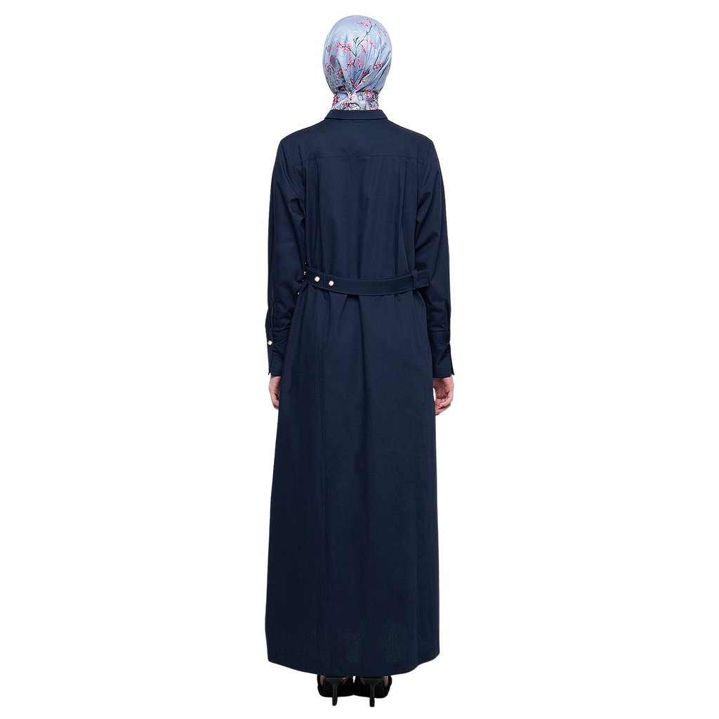 Cotton Abaya with Belt - Navy