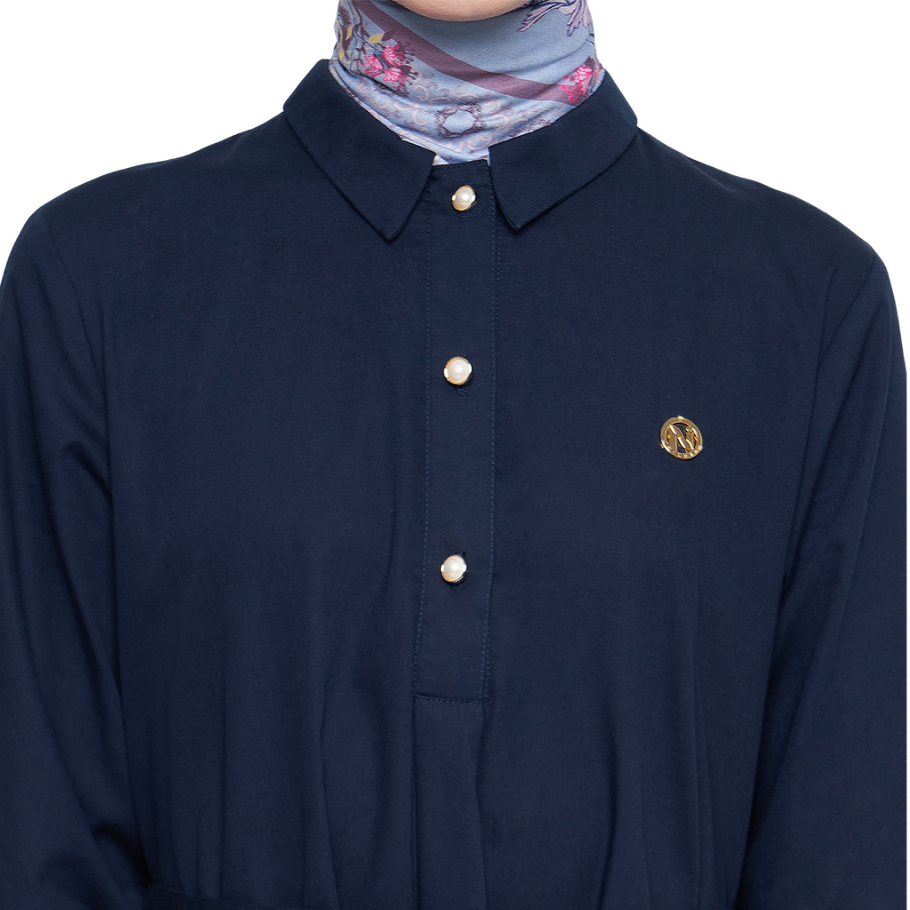 Cotton Abaya with Belt - Navy