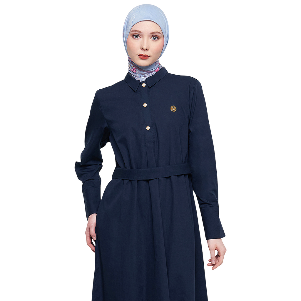 Cotton Abaya with Belt - Navy