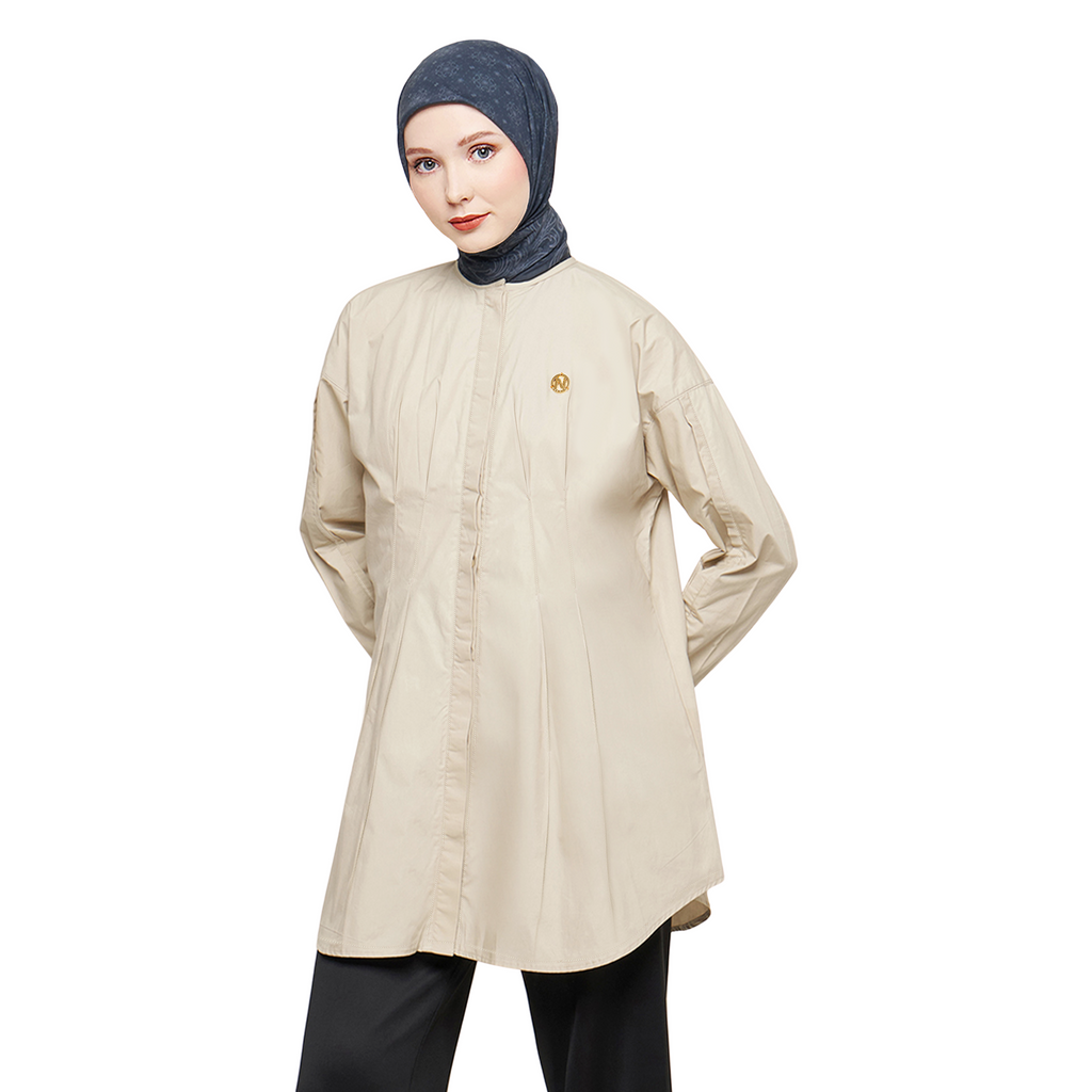 Cotton Blouse with Body Pleats - Cream