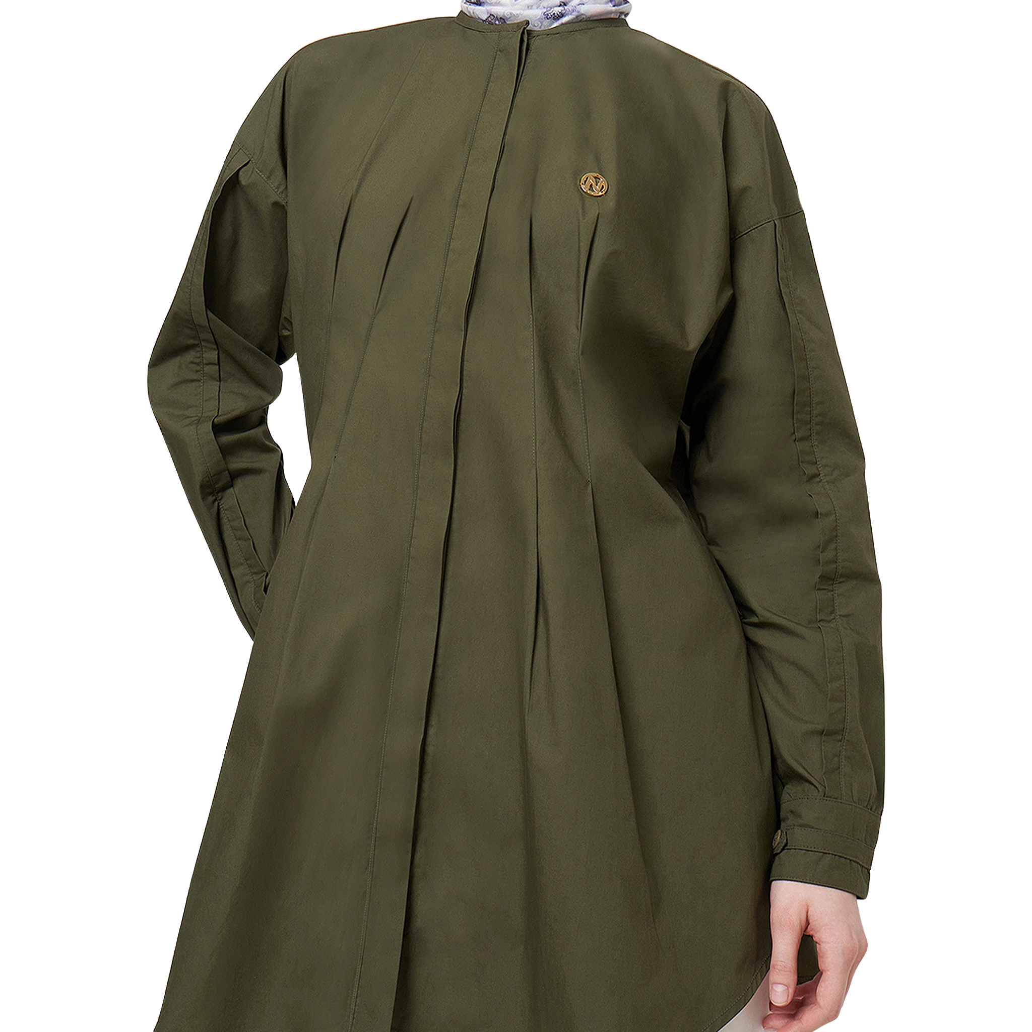 Cotton Blouse with Body Pleats - Olive Green