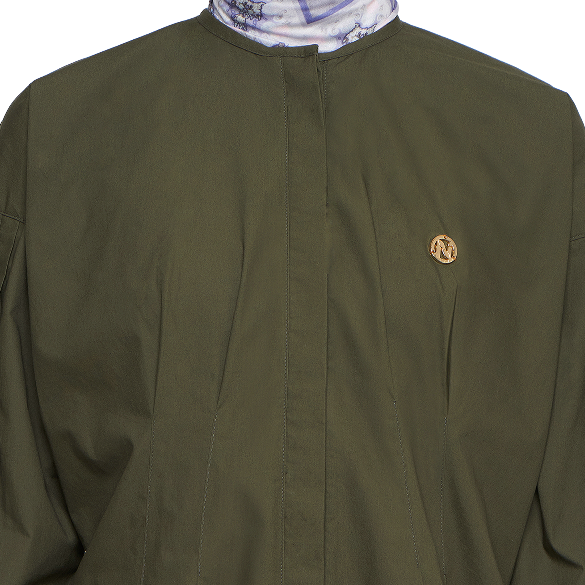 Cotton Blouse with Body Pleats - Olive Green