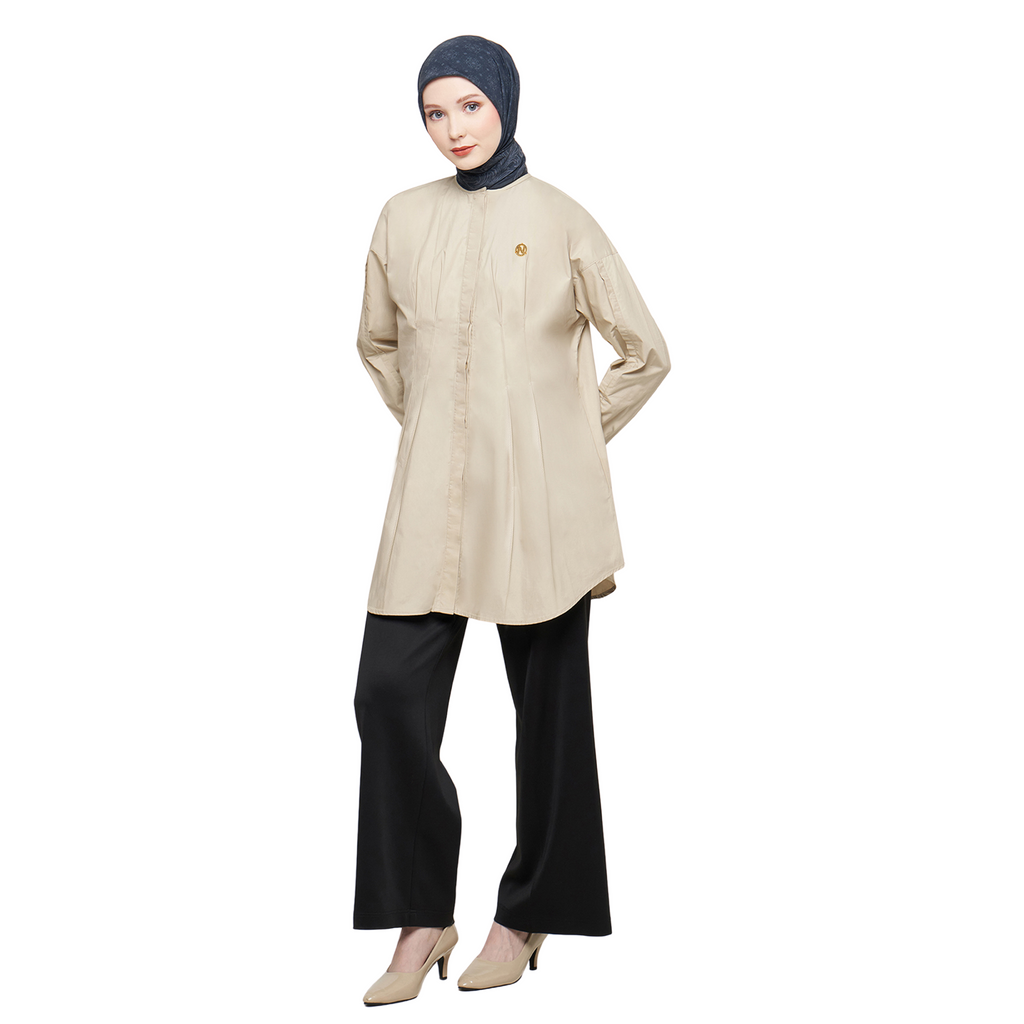 Cotton Blouse with Body Pleats - Cream