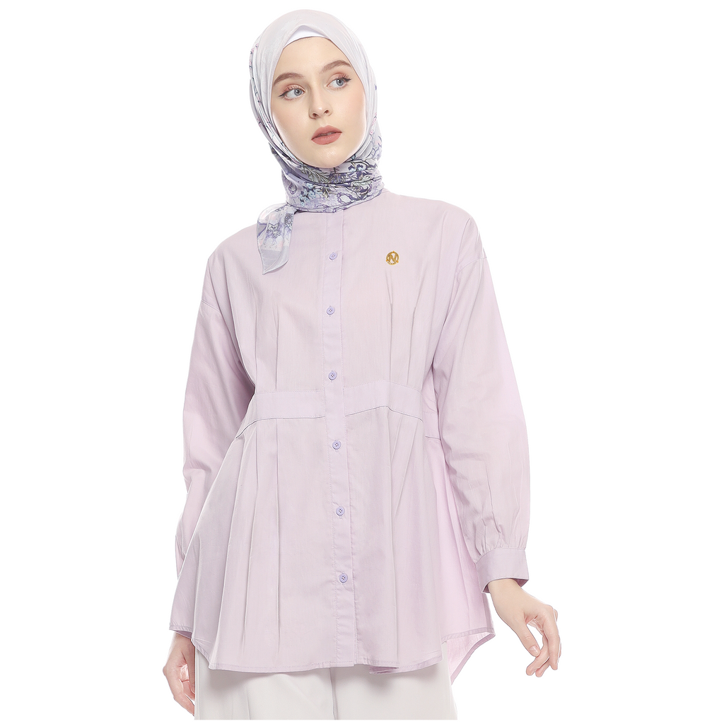 Cotton Shirt with Belt Accent on Pleats - Lilac