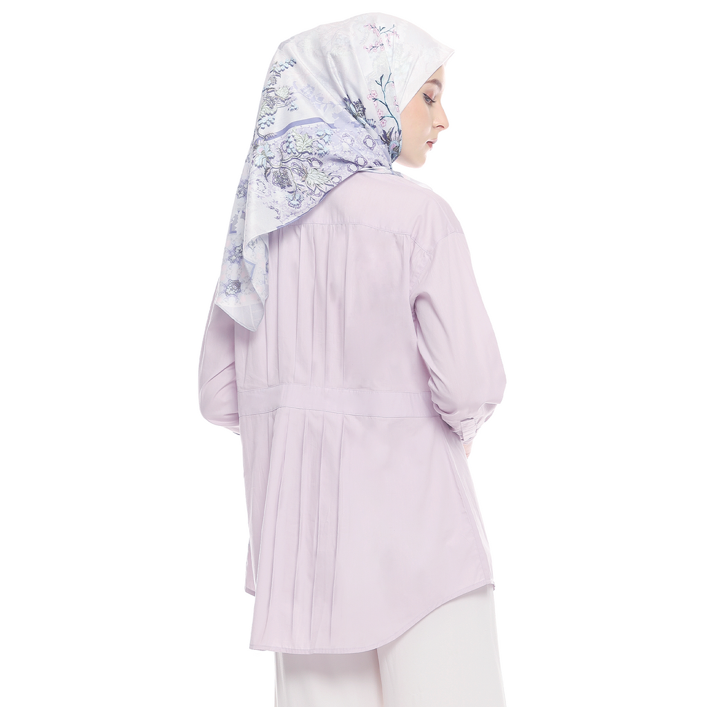 Cotton Shirt with Belt Accent on Pleats - Lilac