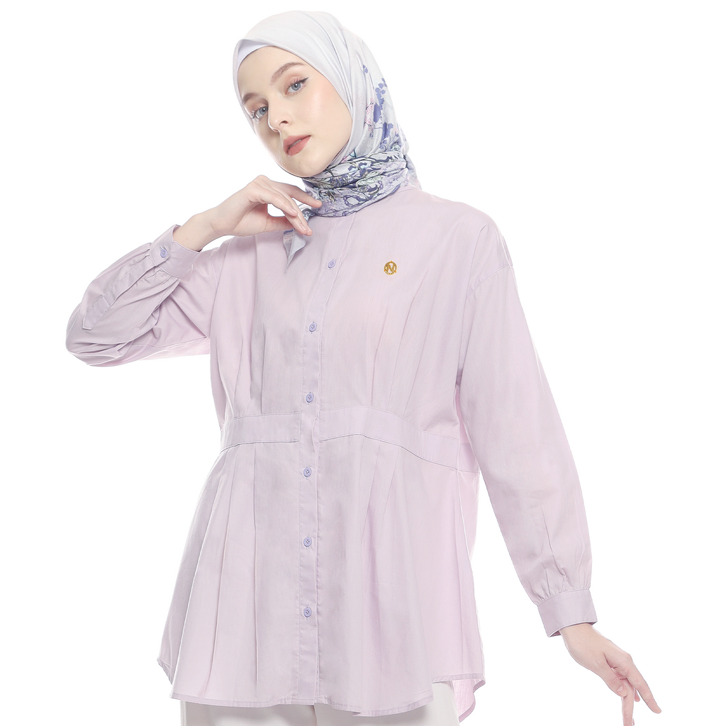 Cotton Shirt with Belt Accent on Pleats - Lilac