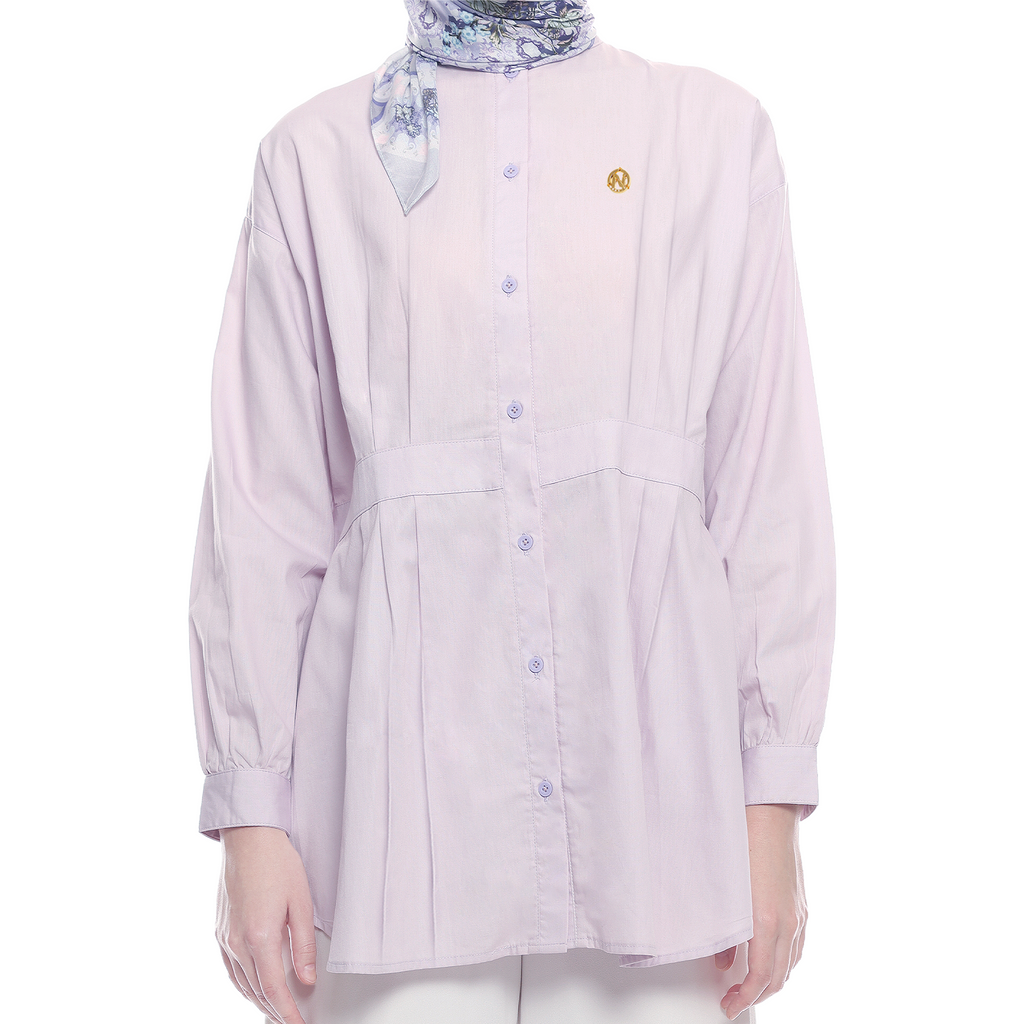 Cotton Shirt with Belt Accent on Pleats - Lilac