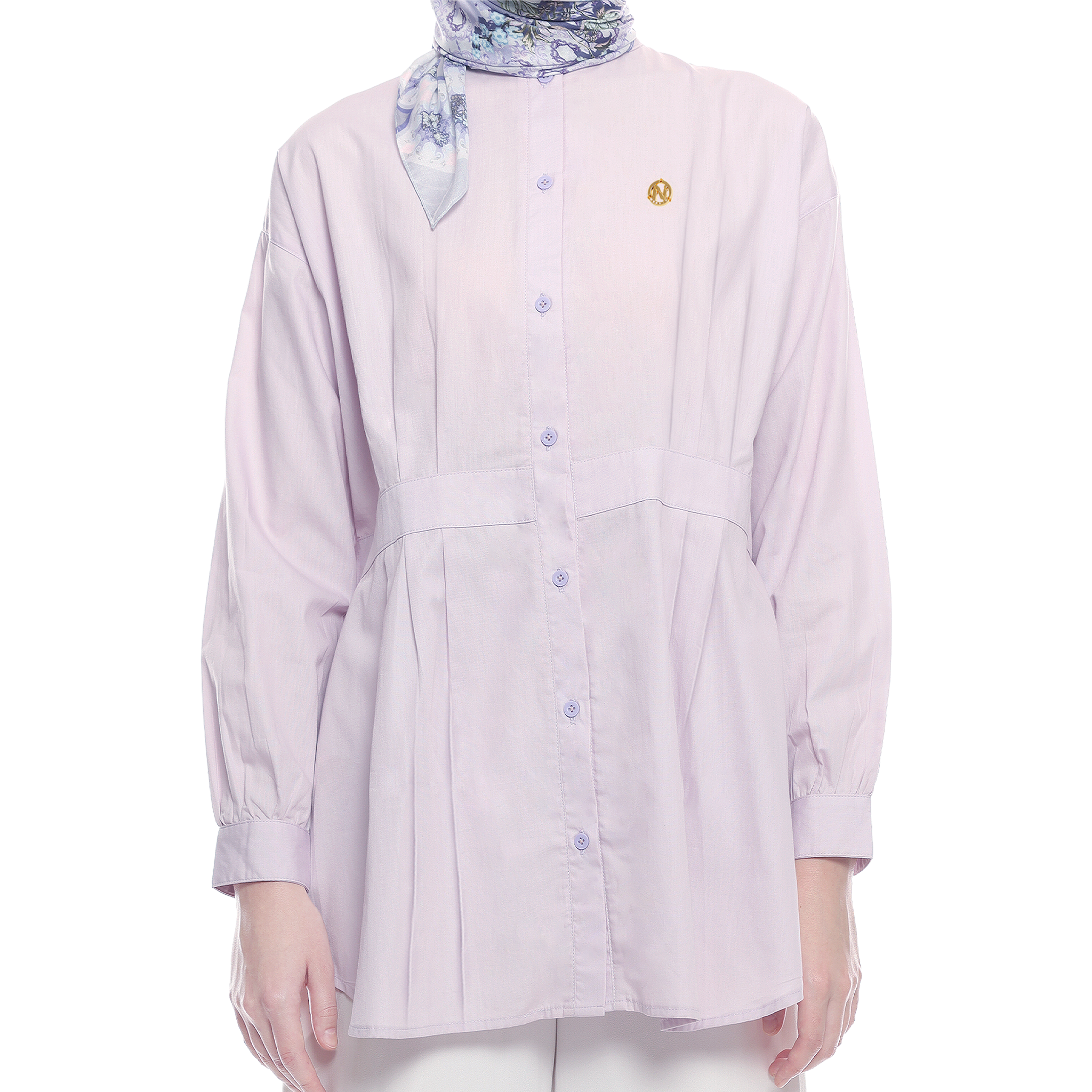 Cotton Shirt with Belt Accent on Pleats - Lilac