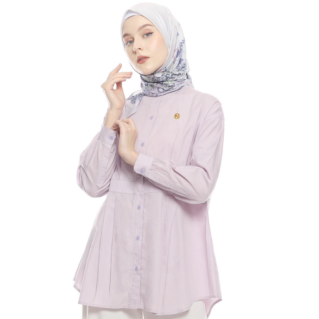 Cotton Shirt with Belt Accent on Pleats - Lilac