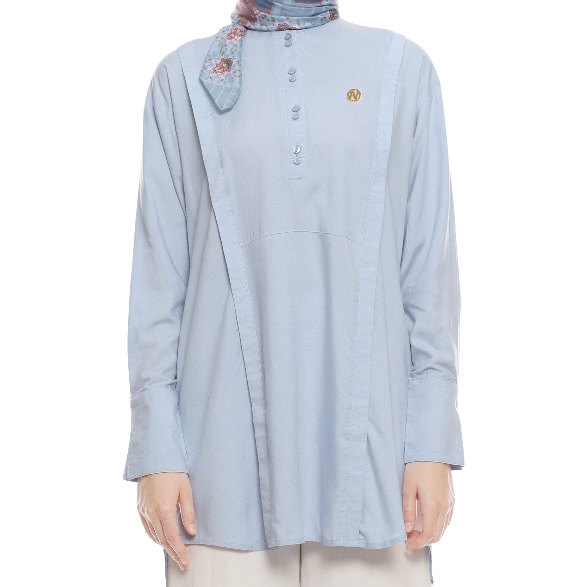 Cotton Shirt with Double Button - Blue