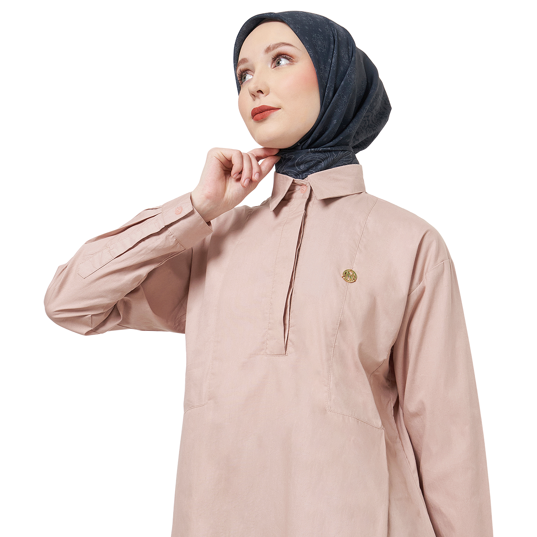 Cotton Shirt with Half Placket - Peach Coral