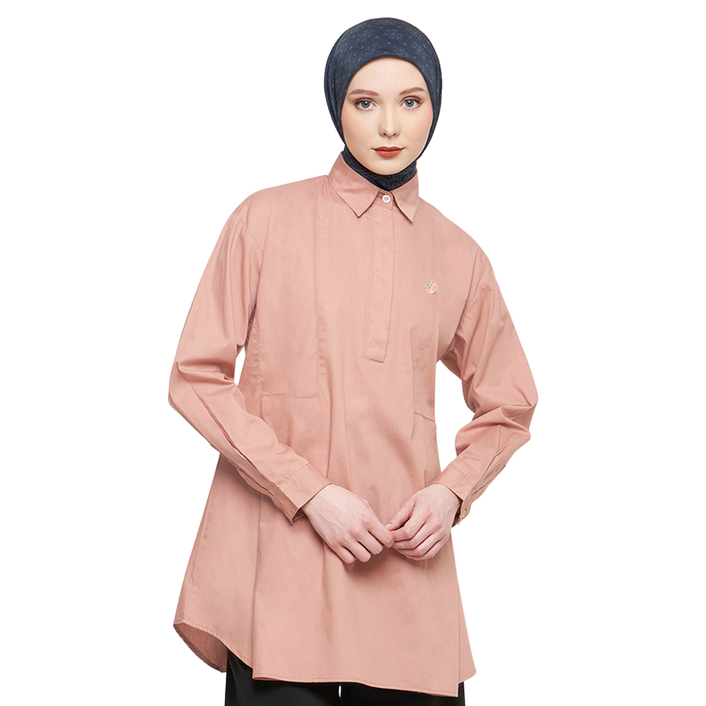 Cotton Shirt with Half Placket - Dark Peach