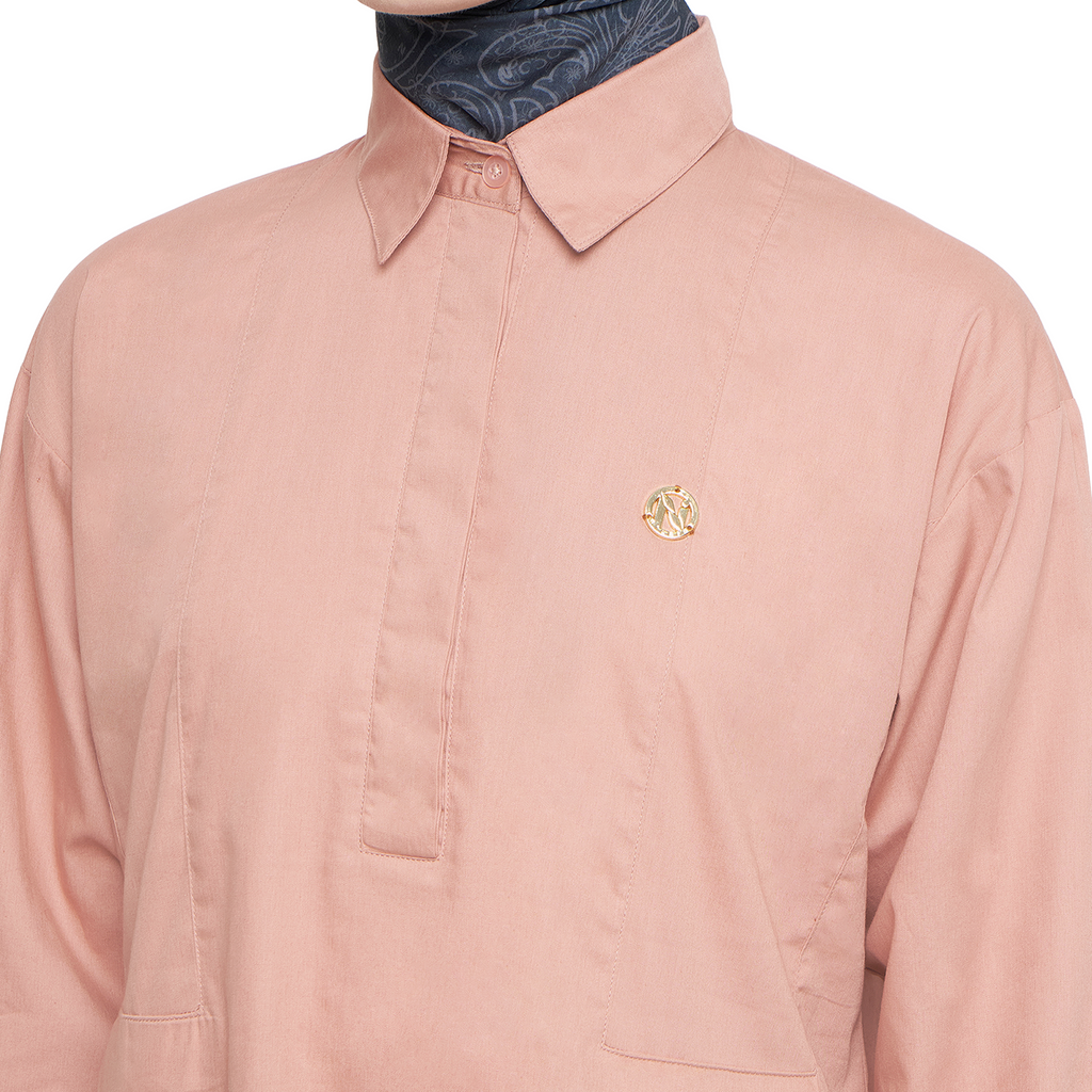 Cotton Shirt with Half Placket - Dark Peach