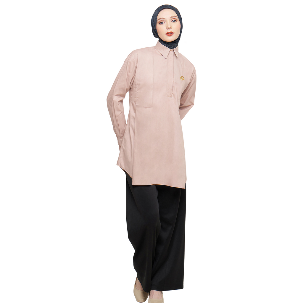 Cotton Shirt with Half Placket - Peach Coral