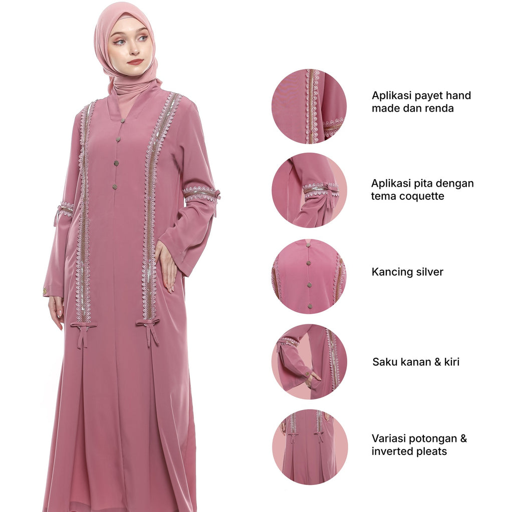 Abaya Sequence Full Accent in Premium Crepe - Dusty