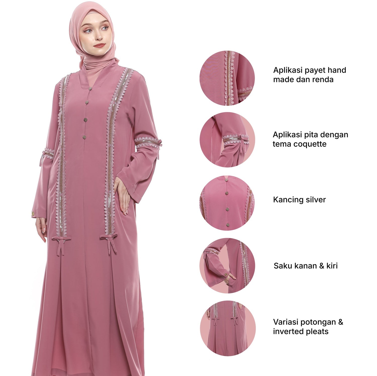 Abaya Sequence Full Accent in Premium Crepe - Dusty