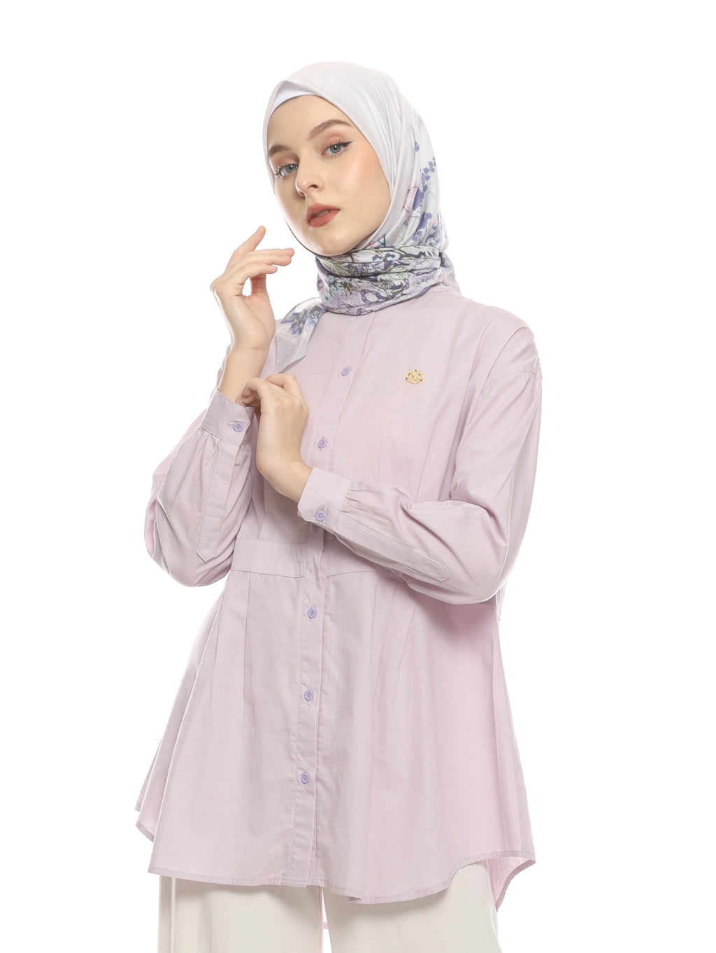 Lilac Shirt with Belt Accent on Pleats