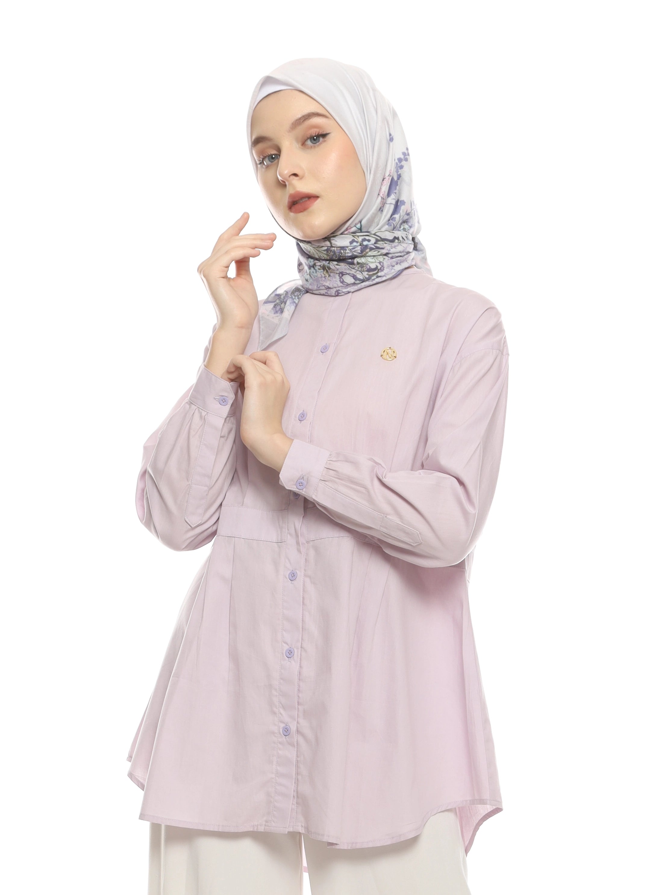Lilac Shirt with Belt Accent on Pleats