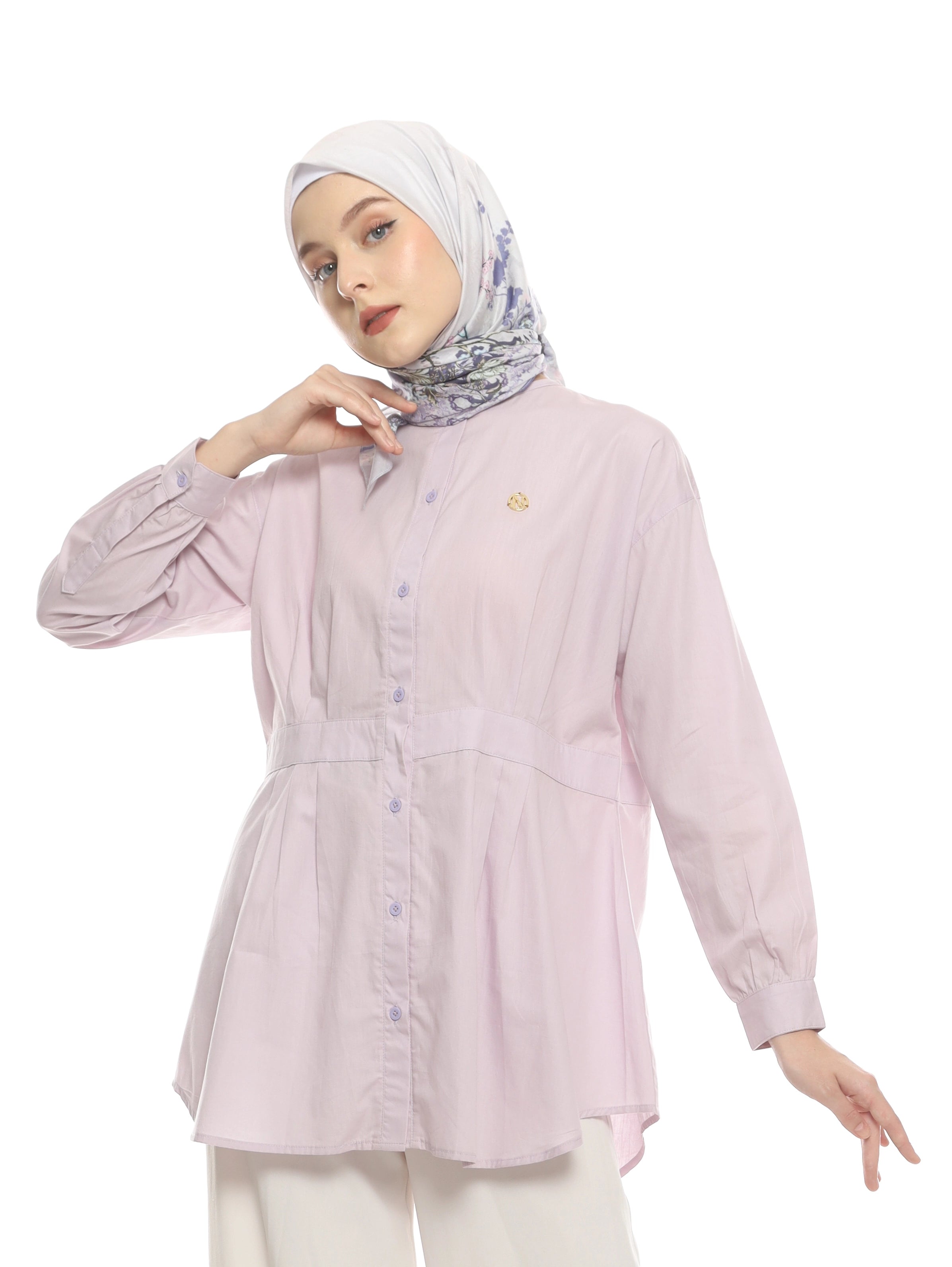 Lilac Shirt with Belt Accent on Pleats