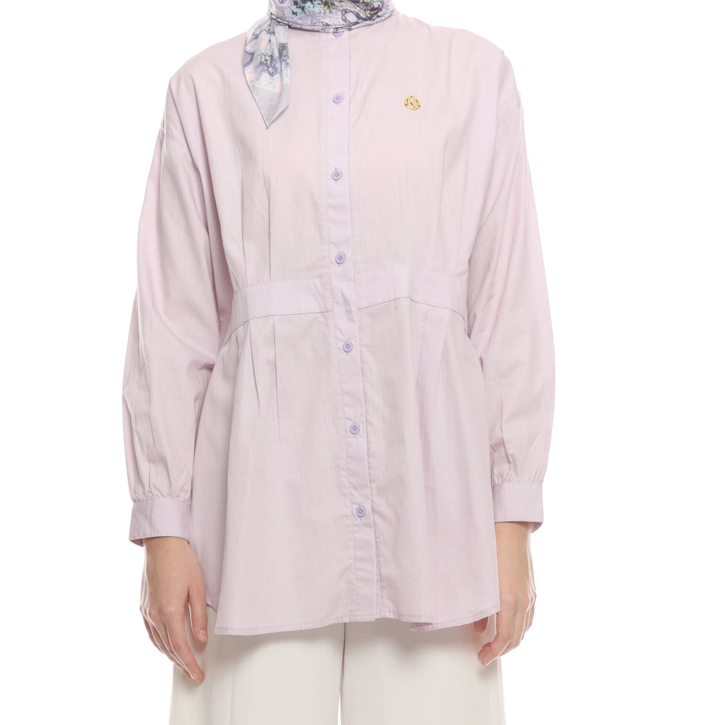 Lilac Shirt with Belt Accent on Pleats