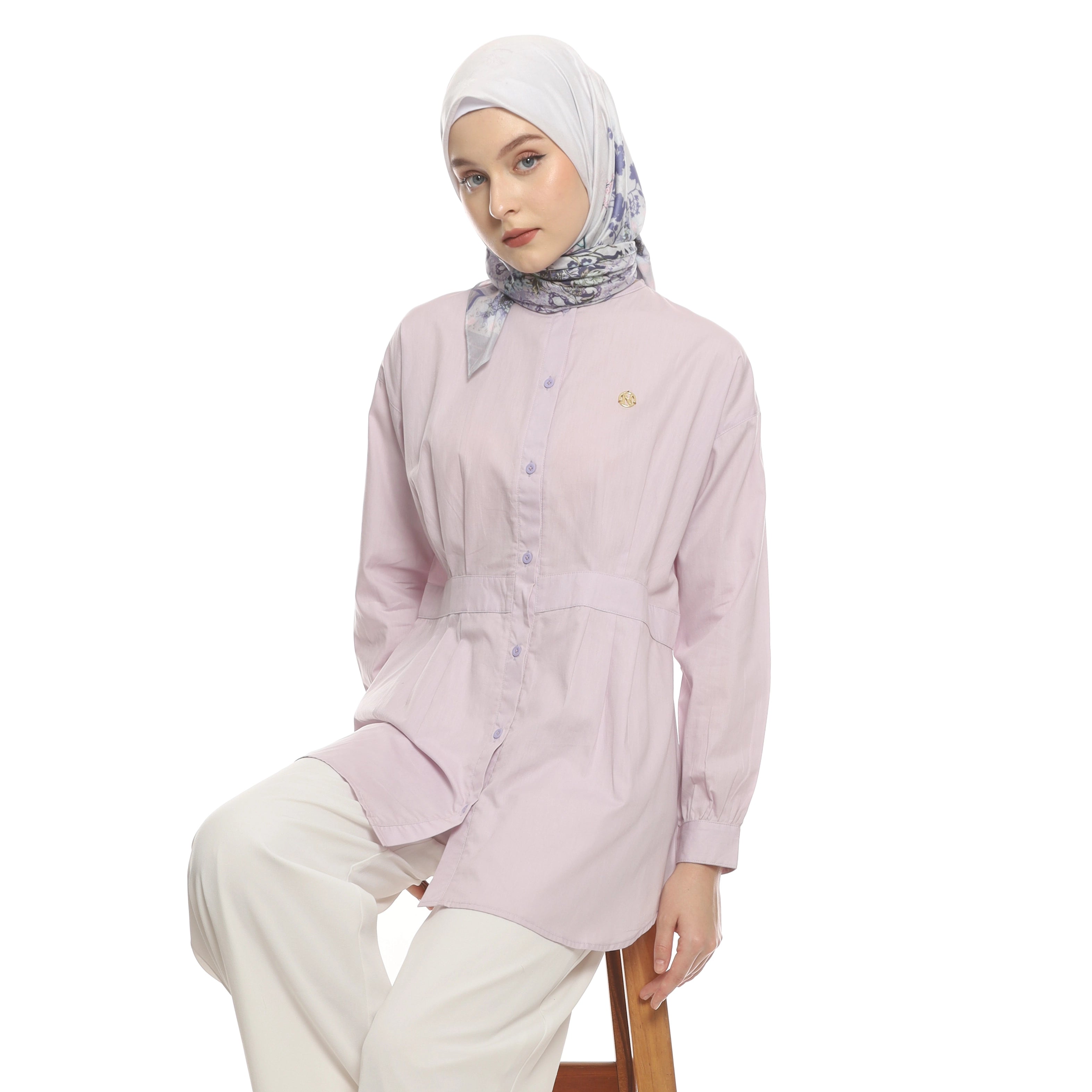 Lilac Shirt with Belt Accent on Pleats