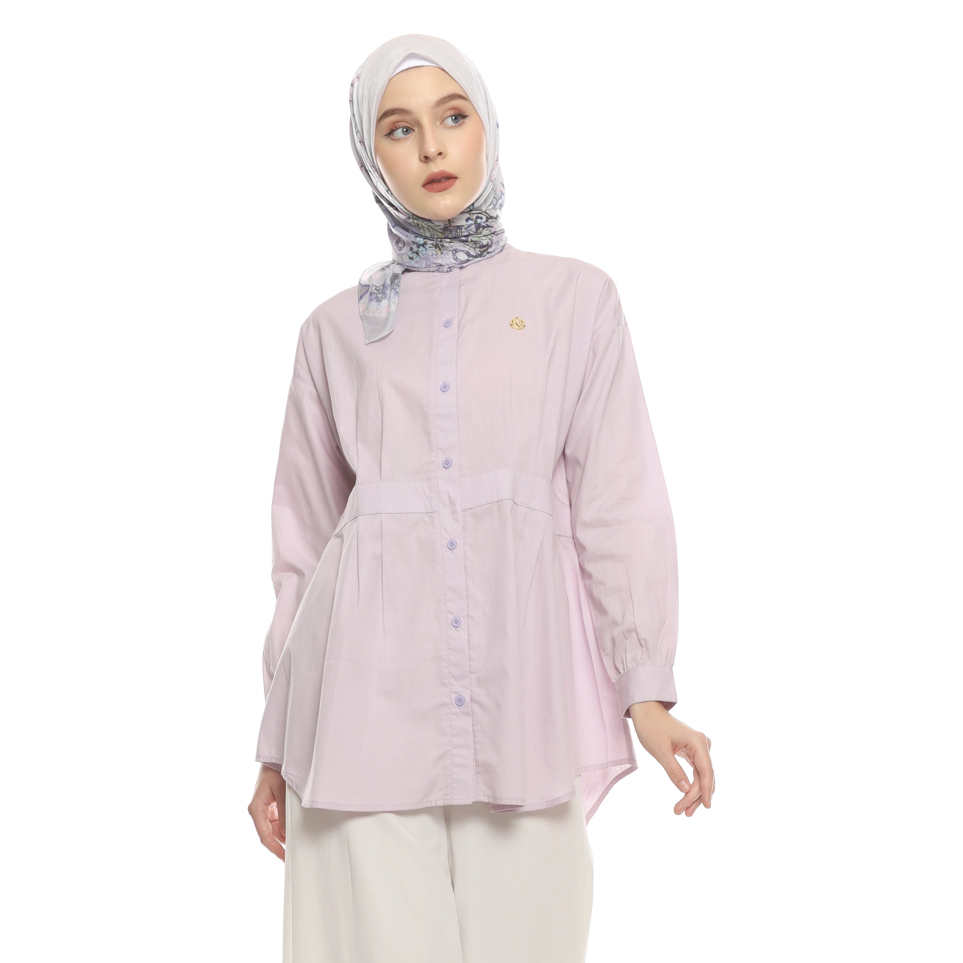 Lilac Shirt with Belt Accent on Pleats