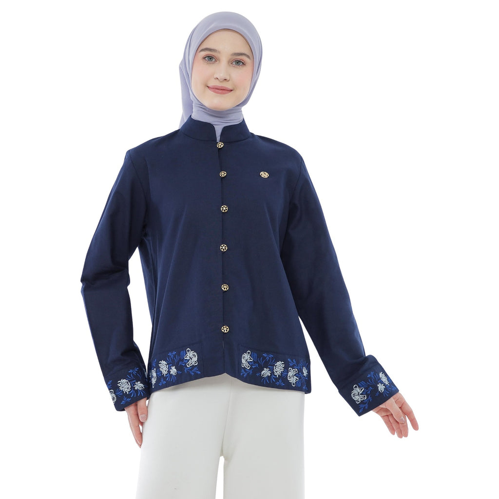 Embroidery Blouse - Navy