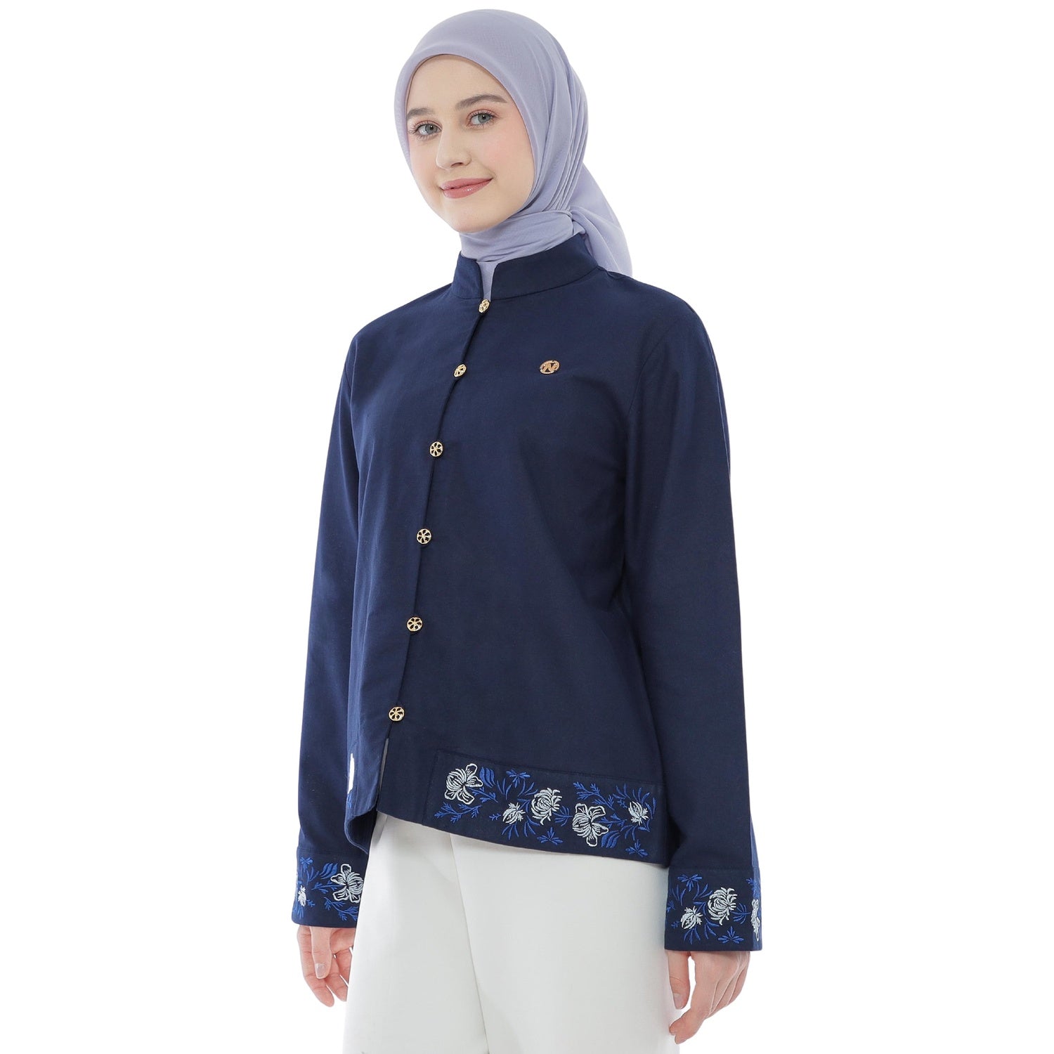 Embroidery Blouse - Navy