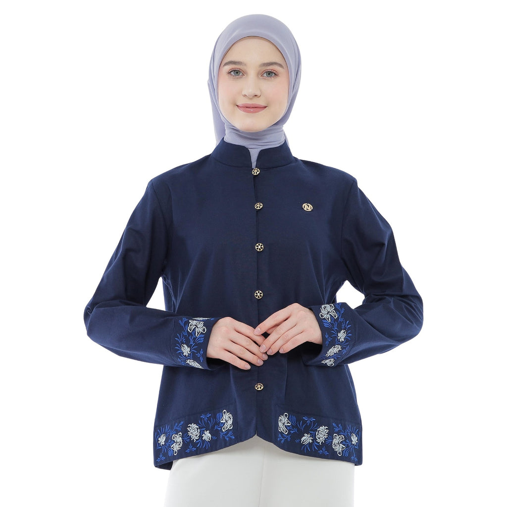 Embroidery Blouse - Navy