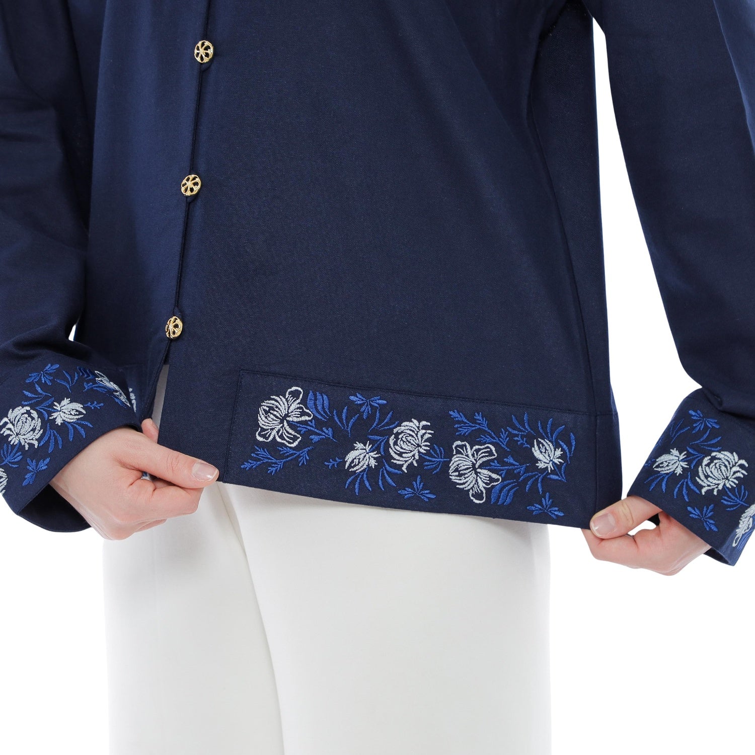 Embroidery Blouse - Navy