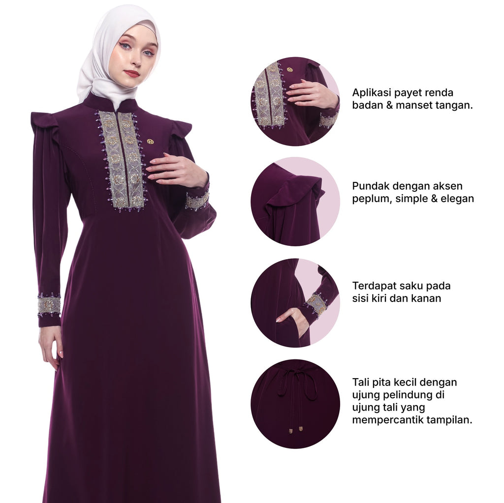 Peplum Long Dress in Premium Crepe - Violet