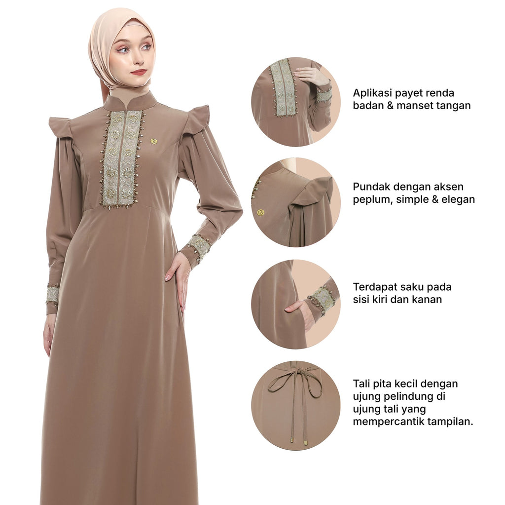 Peplum Long Dress in Premium Crepe - Mocca