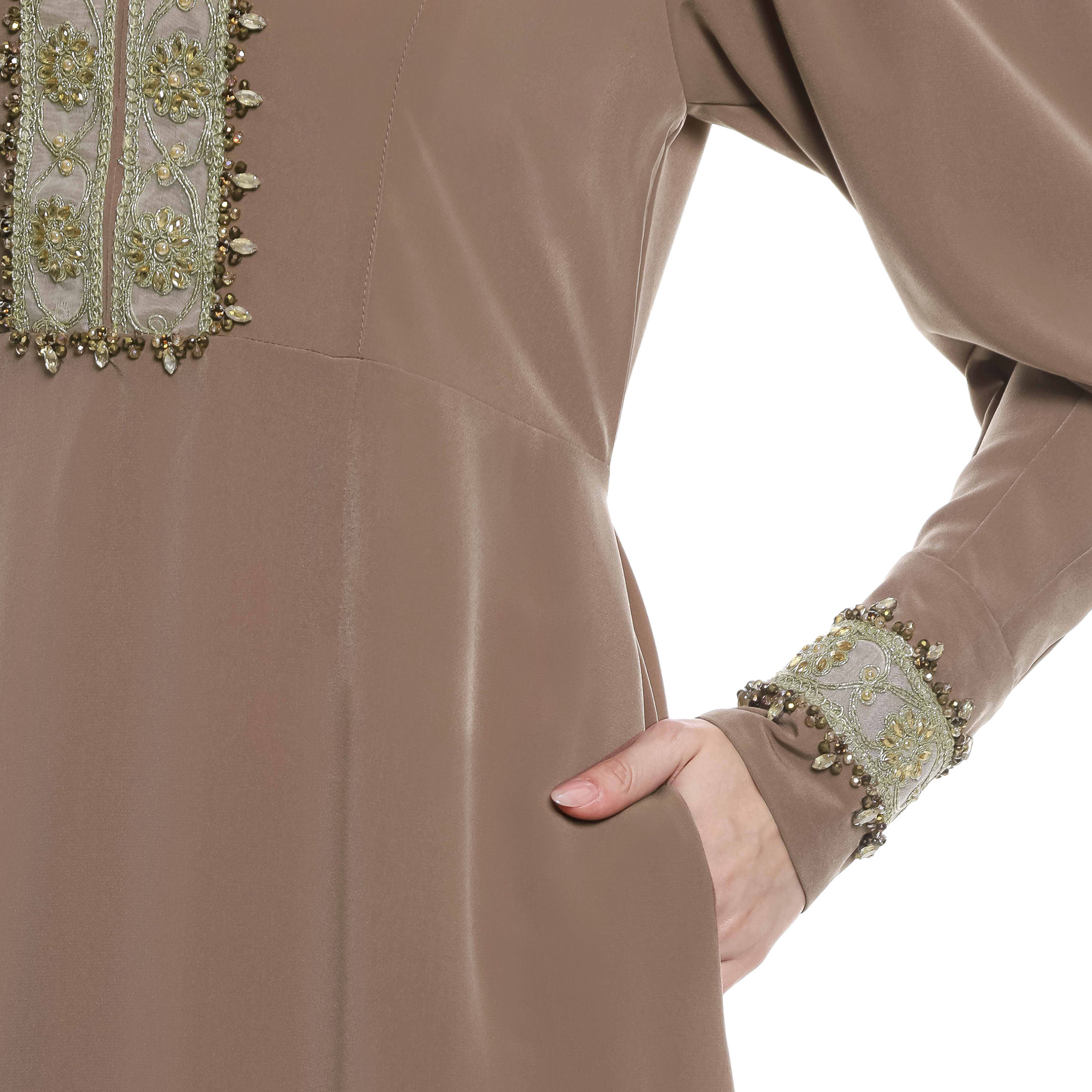 Peplum Long Dress in Premium Crepe - Mocca