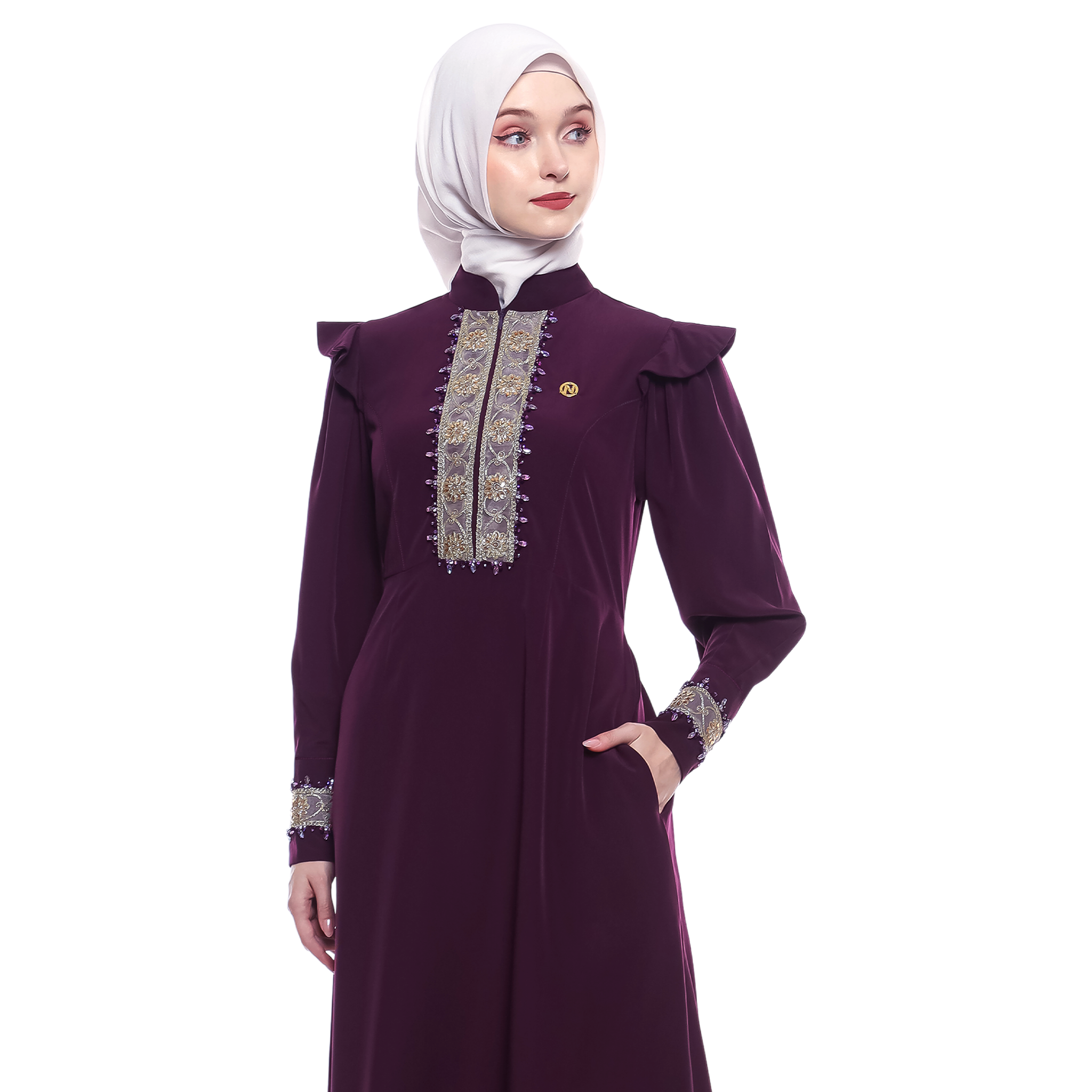 Peplum Long Dress in Premium Crepe - Violet