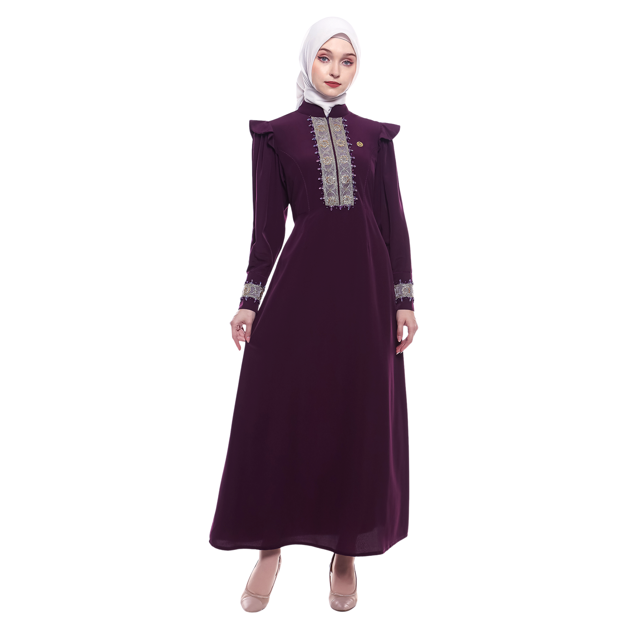 Peplum Long Dress in Premium Crepe - Violet