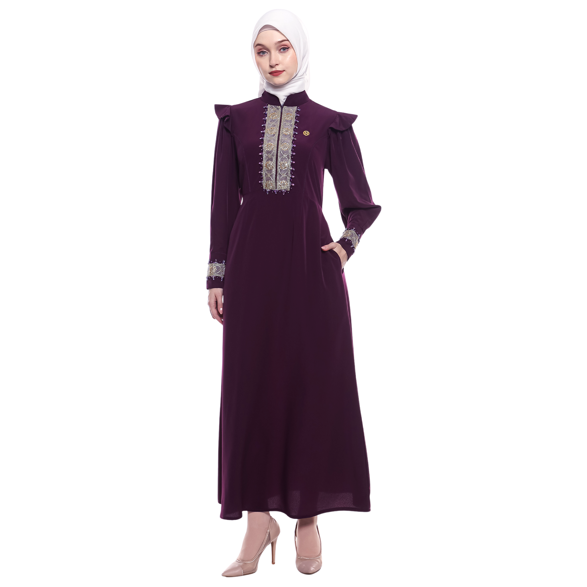 Peplum Long Dress in Premium Crepe - Violet