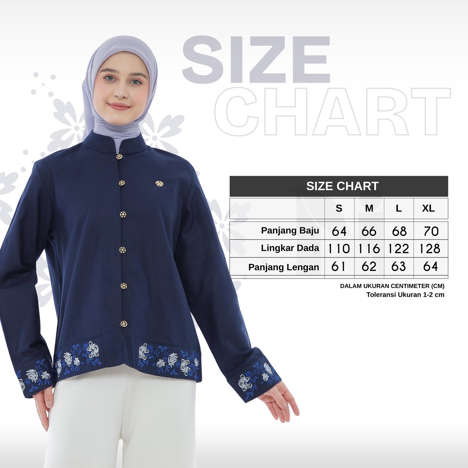 Embroidery Blouse - Navy